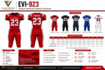 EVI-923 Custom American Football Teamwear by Elahi Vertex International with front and back views, color options and customization information