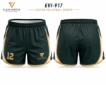 EVI-917 Custom Volleyball Shorts front and back in forest green, white and gold by Elahi Vertex International
