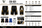 EVI-931 Custom Basketball Shorts colors specifications and customization options
