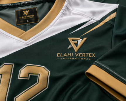 EVI-916 Custom Volleyball Uniform close-up showing fabric texture, V-neck, stitching, label and custom branding