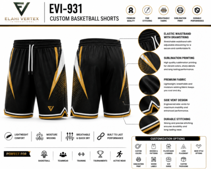 EVI-931 Custom Basketball Shorts sublimation design and construction details