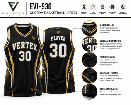 EVI-930 Custom Basketball Jersey sublimation and construction details