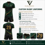 Custom rugby uniform specifications with jersey, shorts and branding options