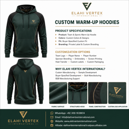 Custom warm-up hoodie specifications and team branding options
