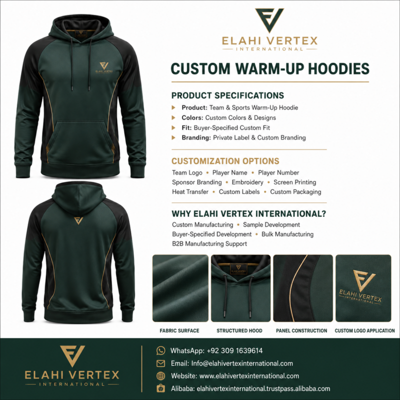 Custom warm-up hoodie specifications and team branding options
