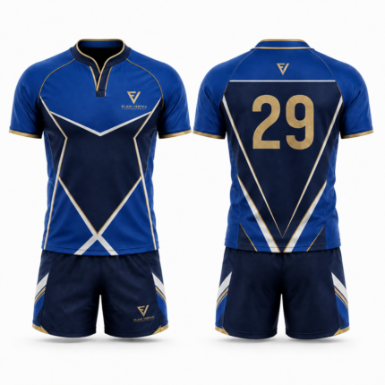 Custom rugby kit EVI-901 geometric jersey and matching shorts