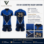 Back view of EVI-901 geometric custom rugby uniform jersey and shorts