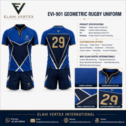 Back view of EVI-901 geometric custom rugby uniform jersey and shorts