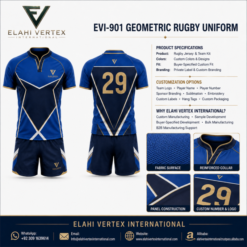 Back view of EVI-901 geometric custom rugby uniform jersey and shorts