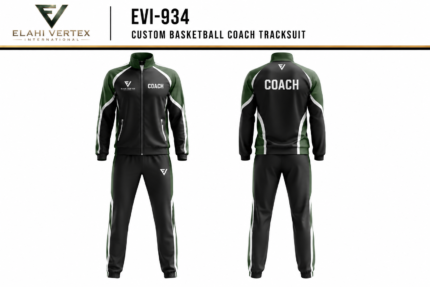 EVI-934 Custom Basketball Coach Tracksuit front and back black green jacket and pants set