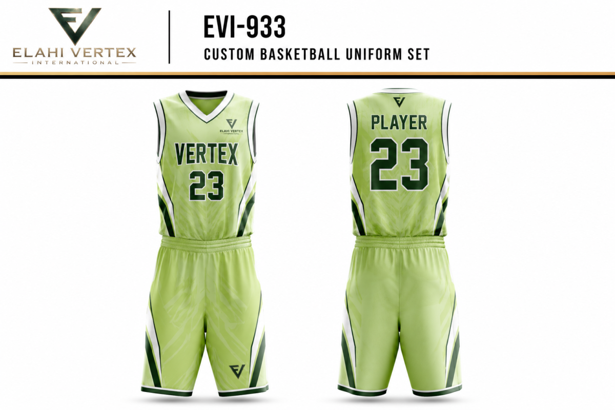 EVI-933 Custom Basketball Uniform Set front and back light green sublimation basketball jersey and shorts