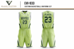 EVI-933 Custom Basketball Uniform Set front and back light green sublimation basketball jersey and shorts