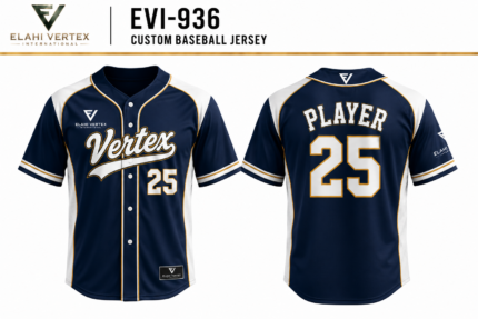 EVI-936 Custom Baseball Jersey front and back navy white and gold team jersey