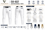 EVI-937 Custom Baseball Pants waistband side piping back pockets and garment detail view