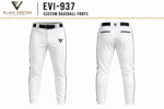 EVI-937 Custom Baseball Pants front and back white pants with dark side piping