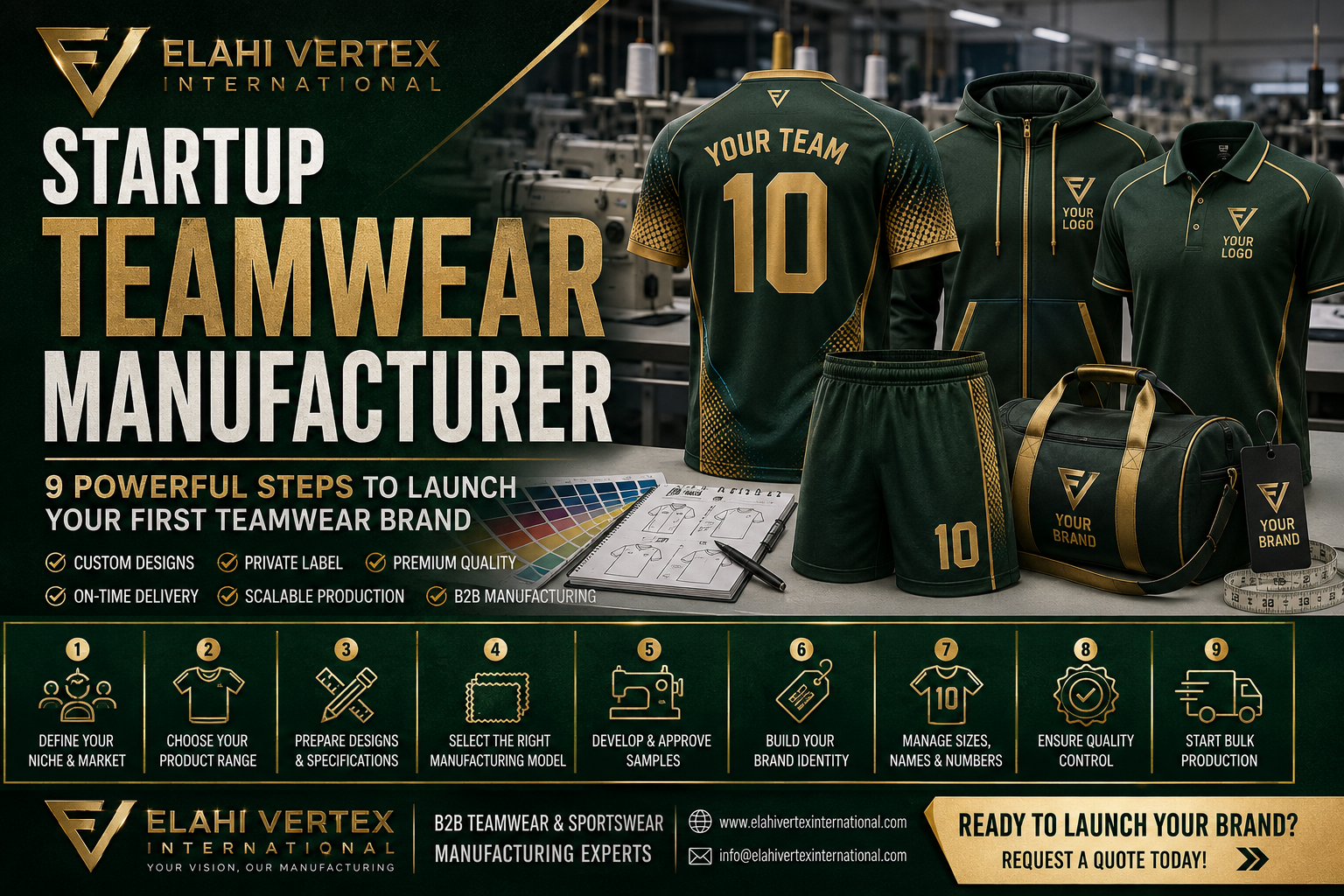 Startup teamwear manufacturer Elahi Vertex International for custom and private label teamwear brands