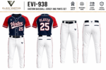 EVI-938 Custom Baseball Jersey and Pants Set front and back navy red and white baseball uniform