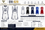 EVI-929 Custom Basketball Uniform by Elahi Vertex International with front and back views, color options and customization information