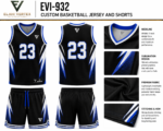 EVI-932 Custom Basketball Jersey and Shorts sublimation and construction details
