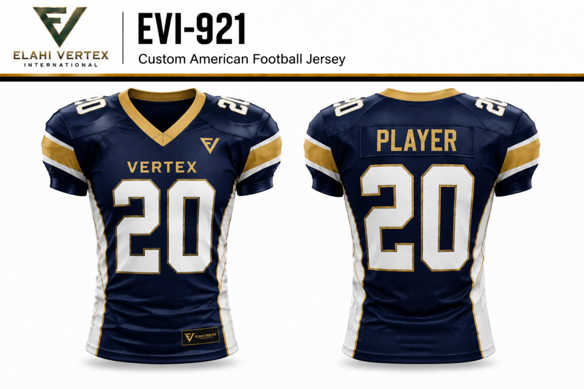 EVI-921 Custom American Football Jersey by Elahi Vertex International shown in front and back views