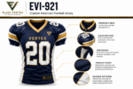 EVI-921 Custom American Football Jersey by Elahi Vertex International with detailed collar, shoulder, side panel, fabric and stitching views