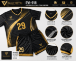 Close-up details of EVI-918 Custom Volleyball Team Uniform in black and gold by Elahi Vertex International