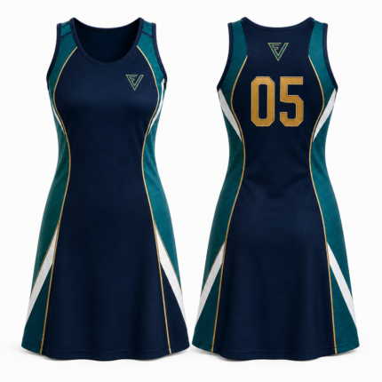 Custom netball dress EVI-905 with sleeveless design, shaped side panels and flared hem