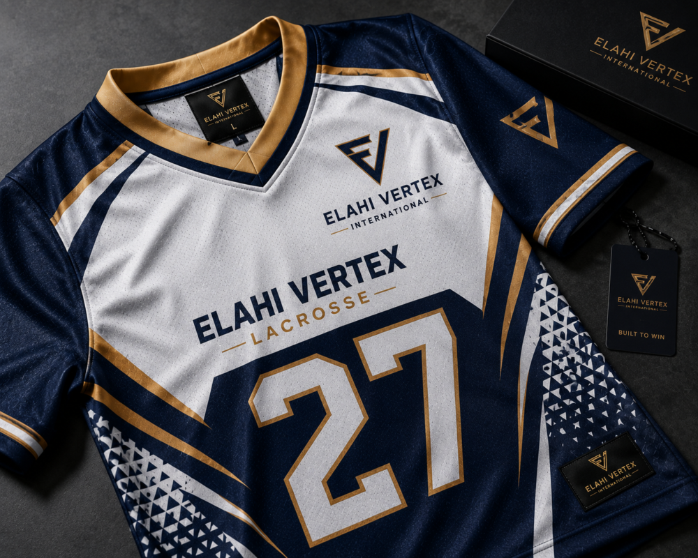 EVI-909 custom lacrosse jersey fabric and branding details