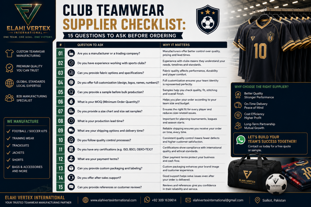 Questions to ask a club teamwear supplier before ordering