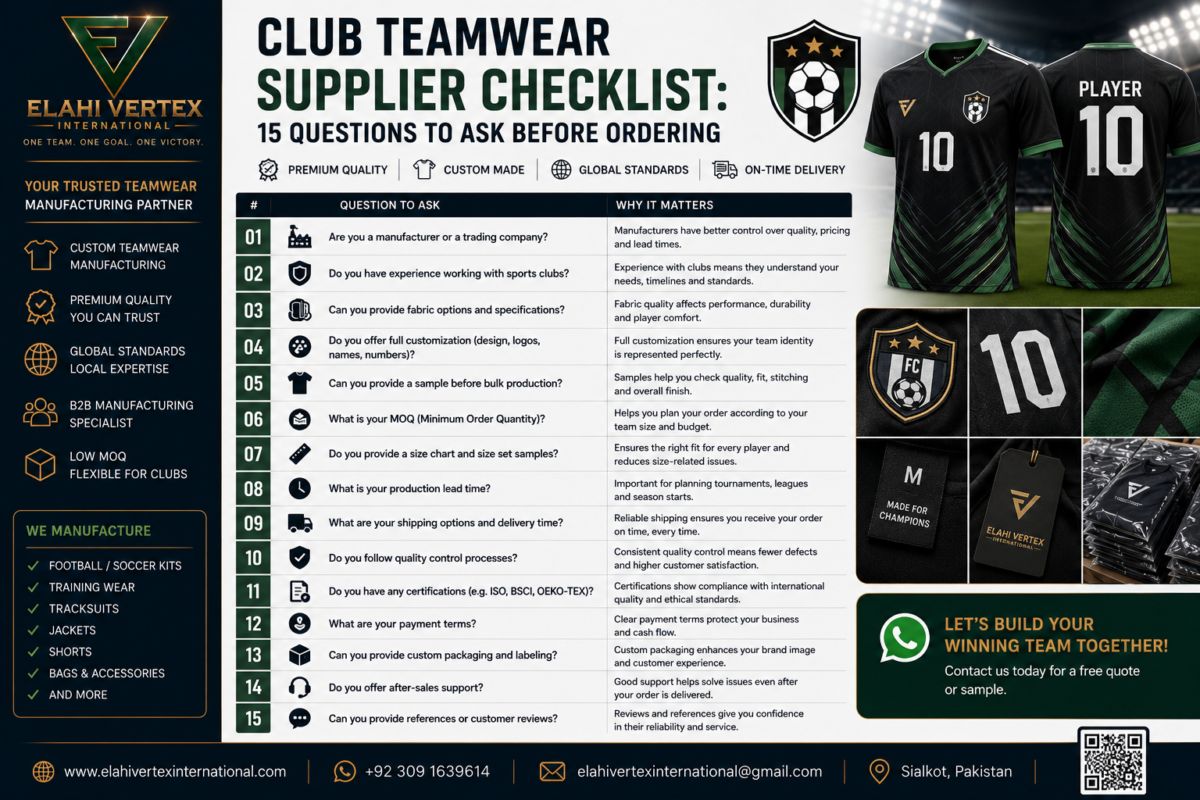 Club teamwear supplier checklist for sports clubs