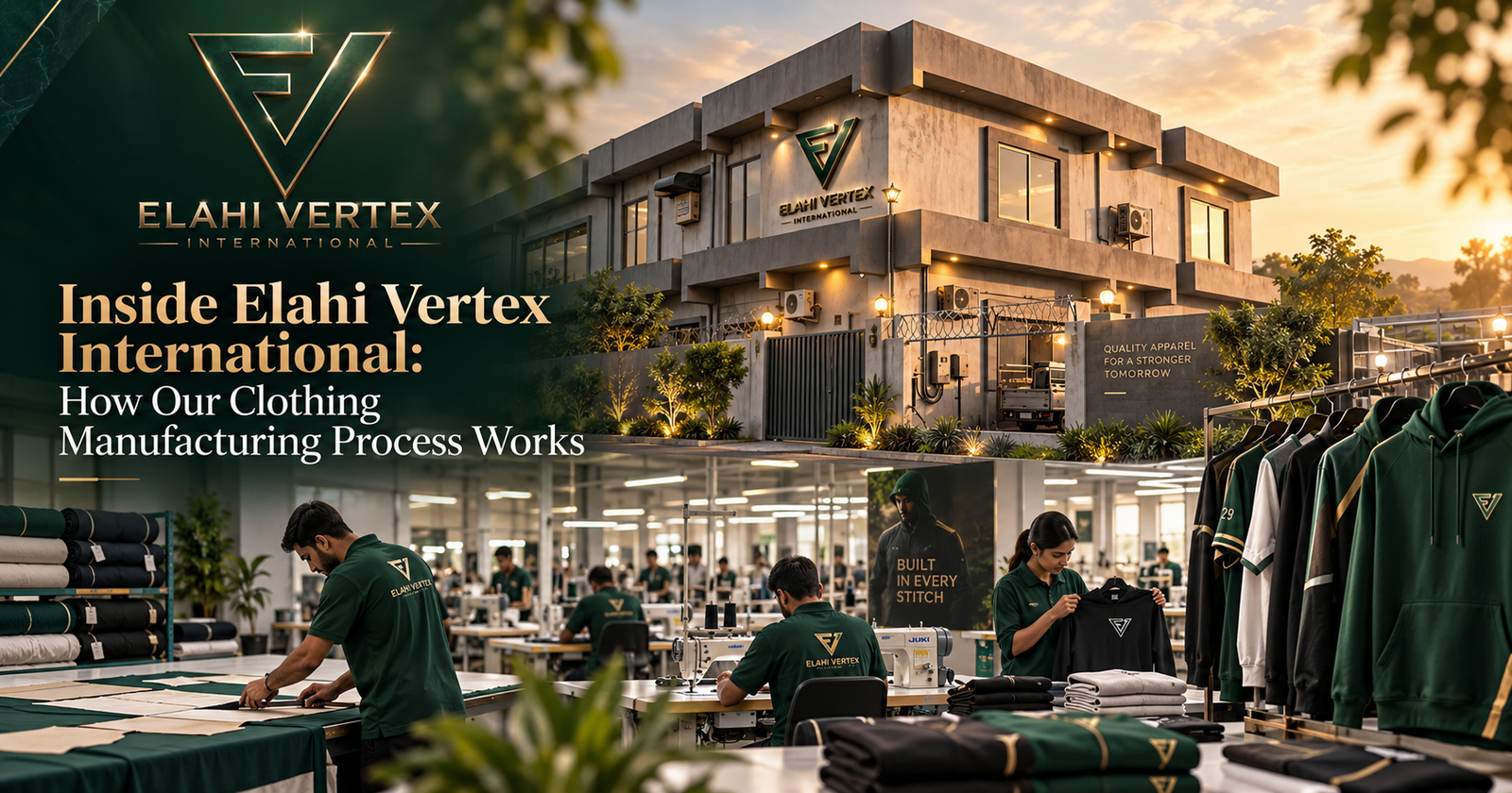 Inside Elahi Vertex International showing our clothing manufacturing process at a clothing manufacturer in Sialkot Pakistan