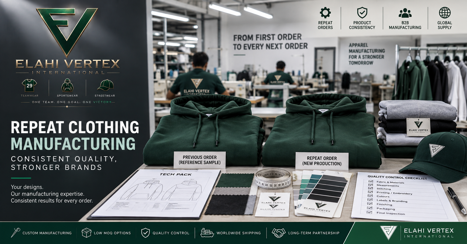Repeat clothing manufacturing and product consistency at Elahi Vertex International