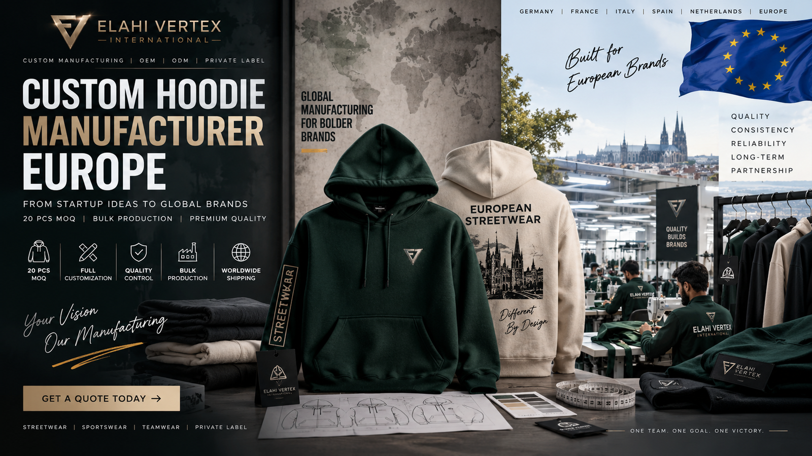 Custom hoodie manufacturer Europe for private label streetwear brands