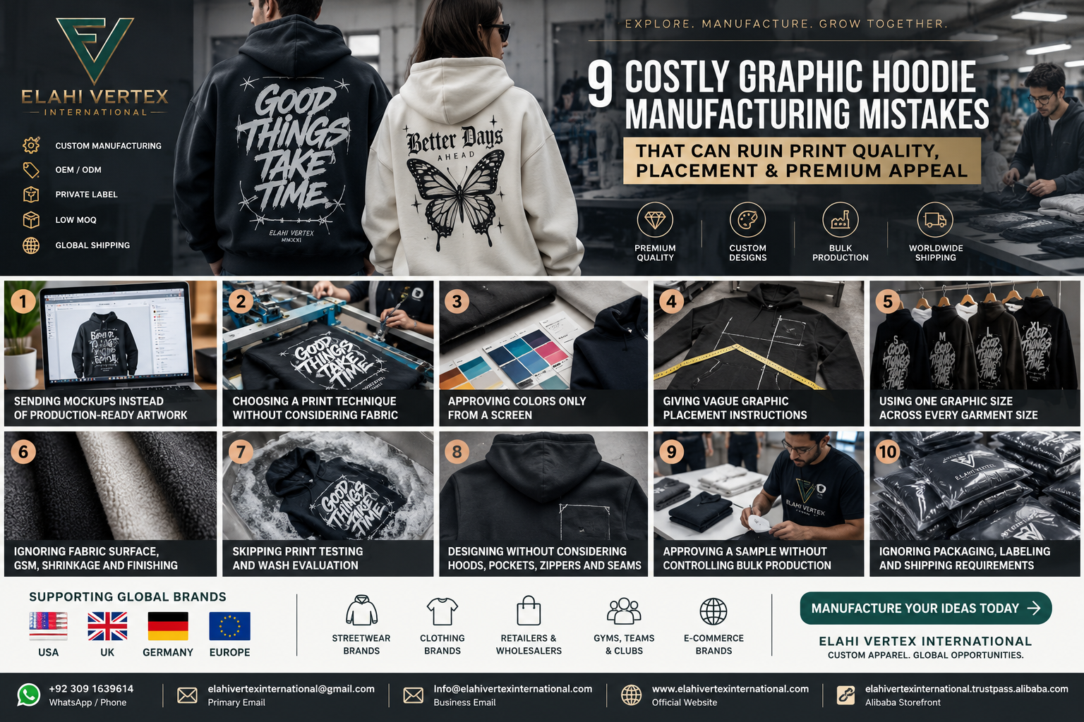 Graphic hoodie manufacturing mistakes affecting print quality and artwork placement