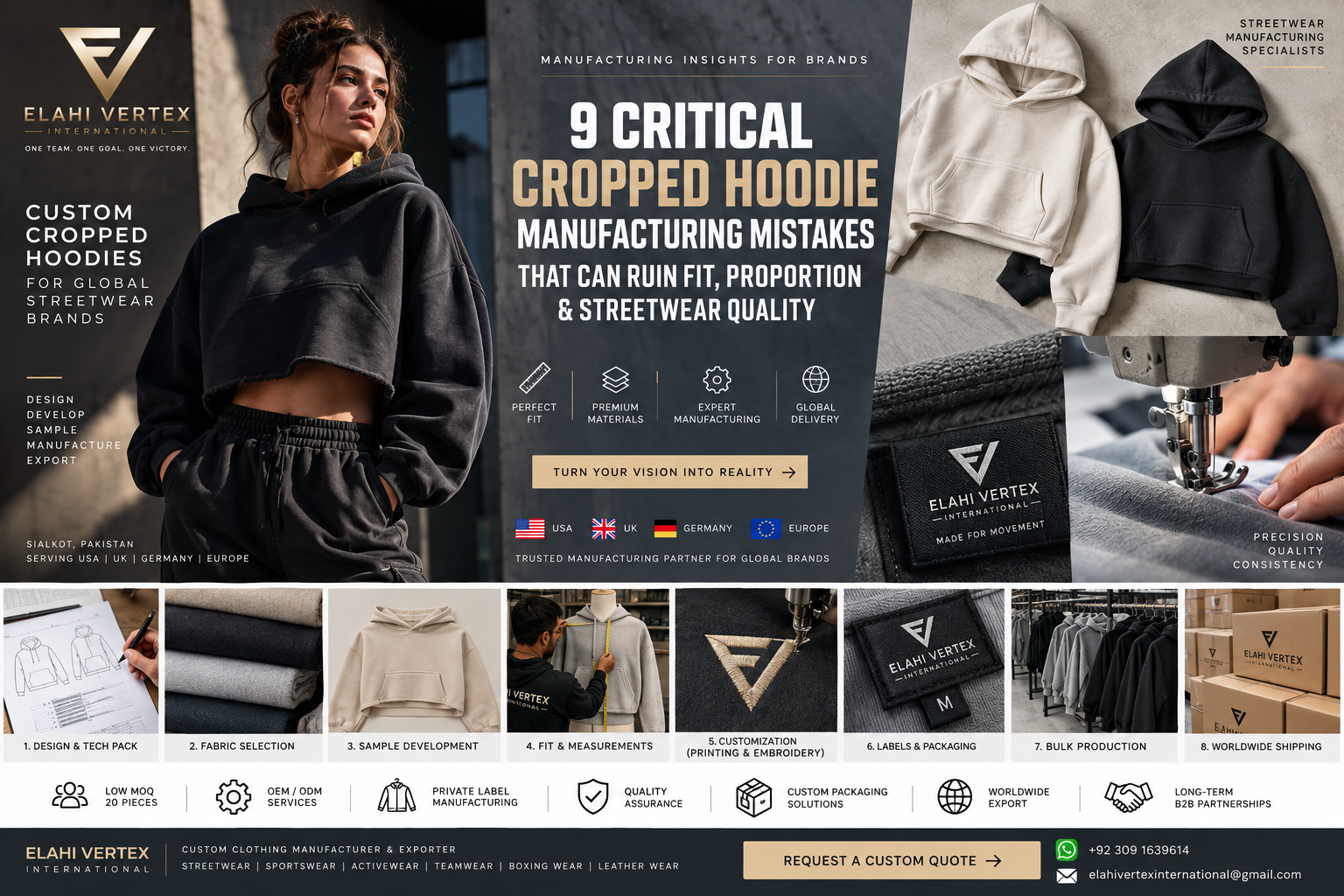 Cropped hoodie manufacturer producing custom streetwear hoodies