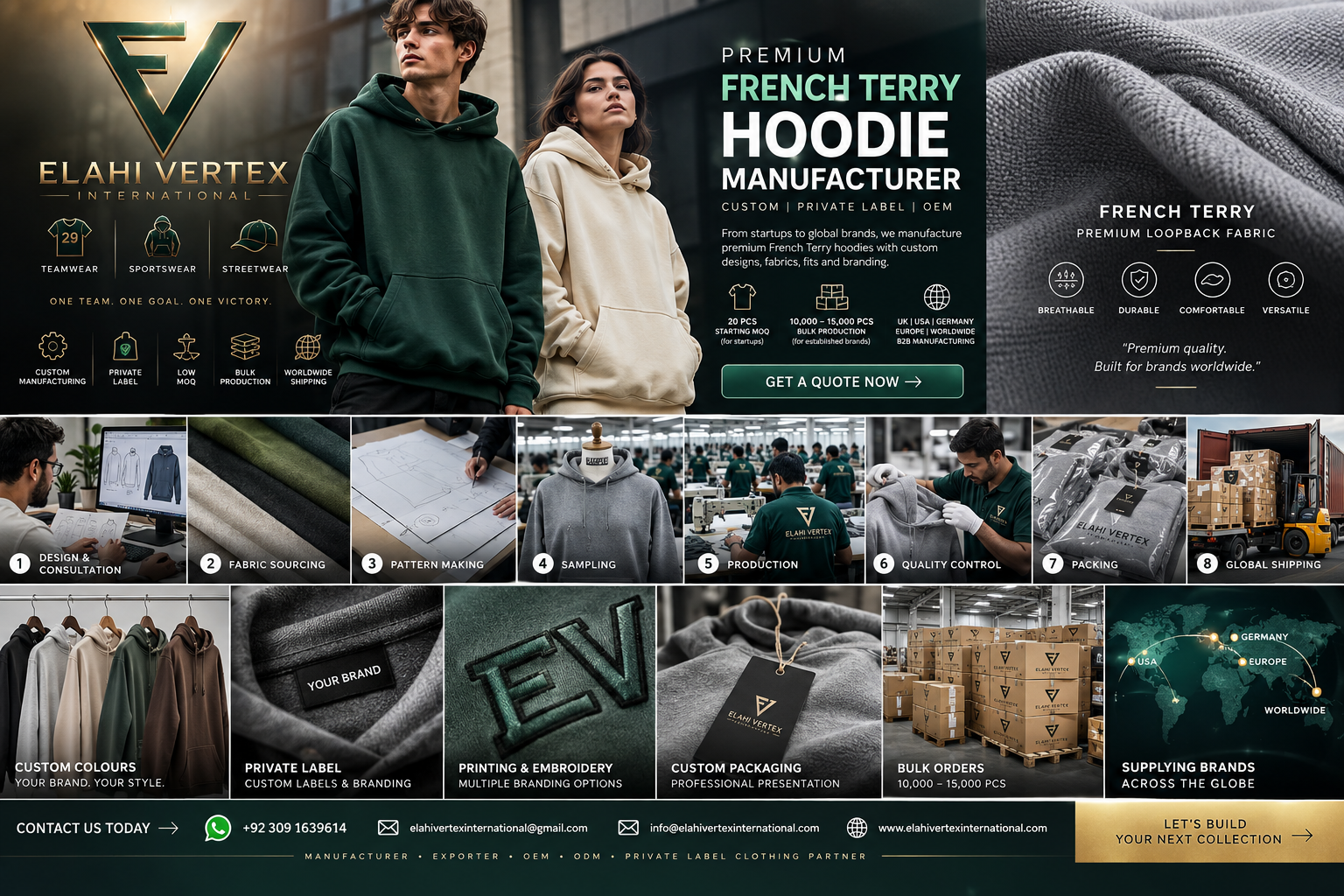 French Terry hoodie manufacturer Elahi Vertex International producing custom heavyweight and private label hoodies