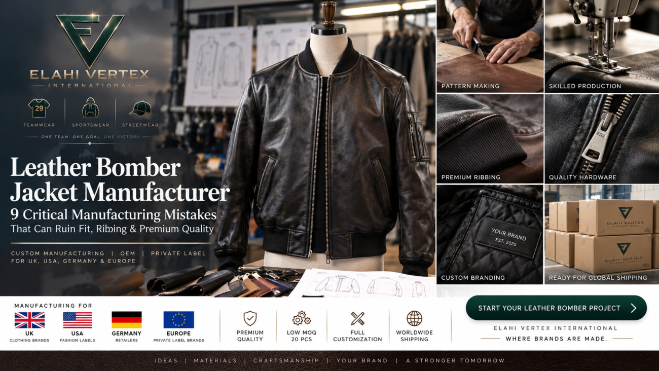 Leather bomber jacket manufacturer producing custom leather bomber jackets for UK, USA, Germany and European brands