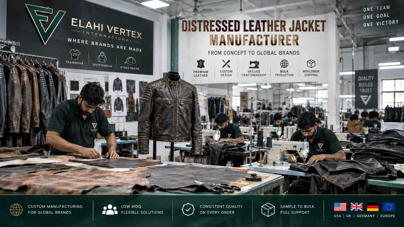 Distressed leather jacket manufacturer producing custom vintage leather jackets