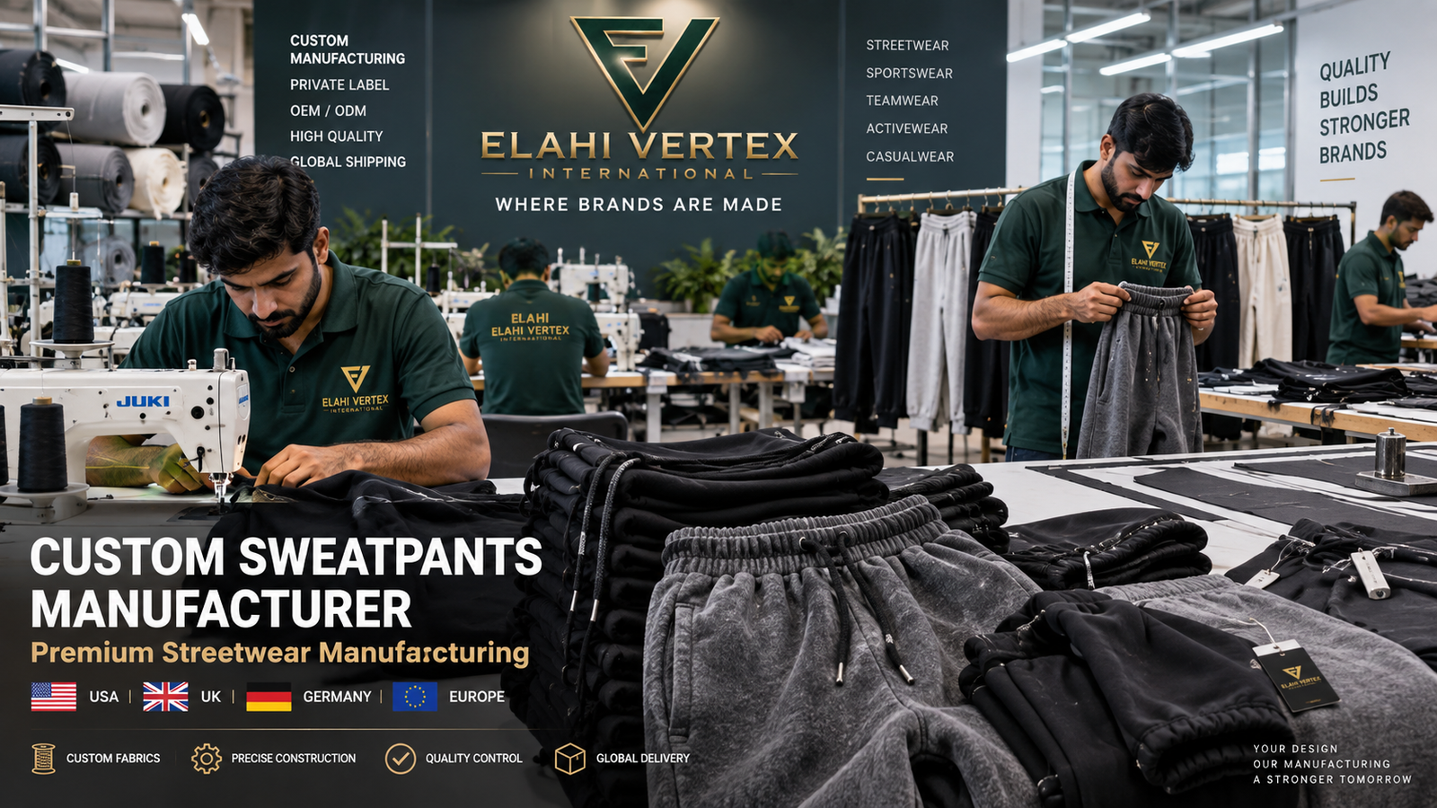 Custom sweatpants manufacturer producing premium streetwear sweatpants