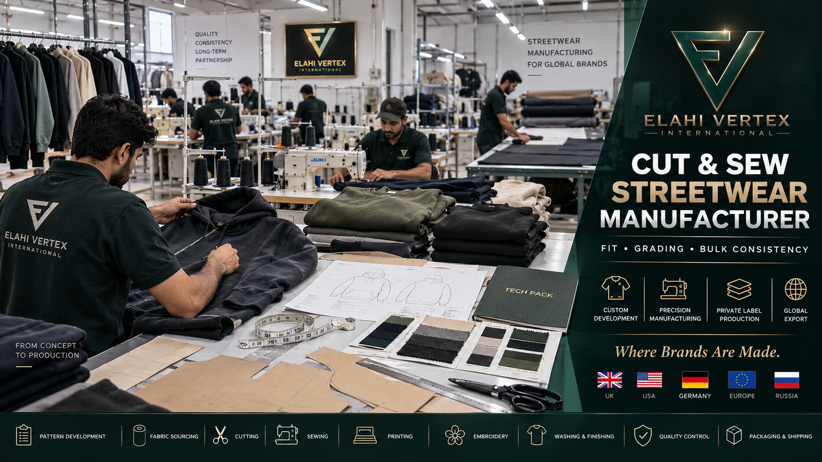 Cut and sew streetwear manufacturer developing custom hoodies and oversized streetwear