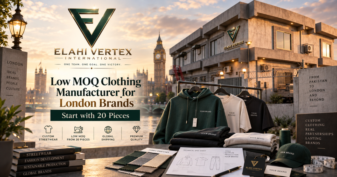 Low MOQ clothing manufacturer for London brands starting with 20 pieces of custom streetwear