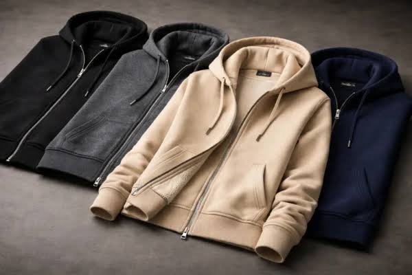 Zip-up hoodie manufacturer inspecting zipper alignment and premium hoodie quality